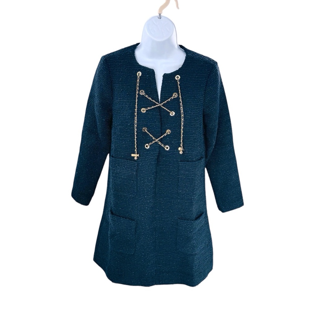 Tuckernuck | NEW Navy Tie Tweed Kelly Notched Neckline Mini Dress Size XS - Picture 4 of 11